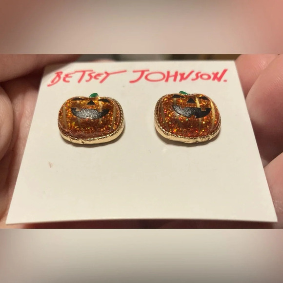 BETSEY JOHNSON Halloween Sparkly Glitter Jack O’ Lantern Pumpkin Earrings NWT - Picture 3 of 5